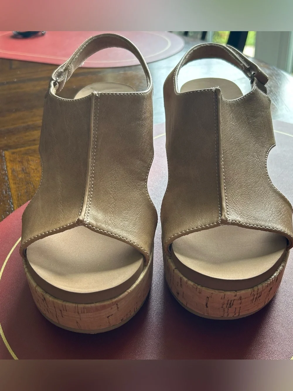 Corkys Lightweight Tan Platform Slingback Sandals with Cork Block Heel. NWOT